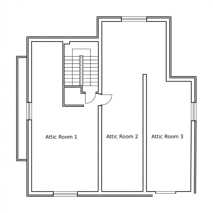 Attic floor plan — three attic rooms