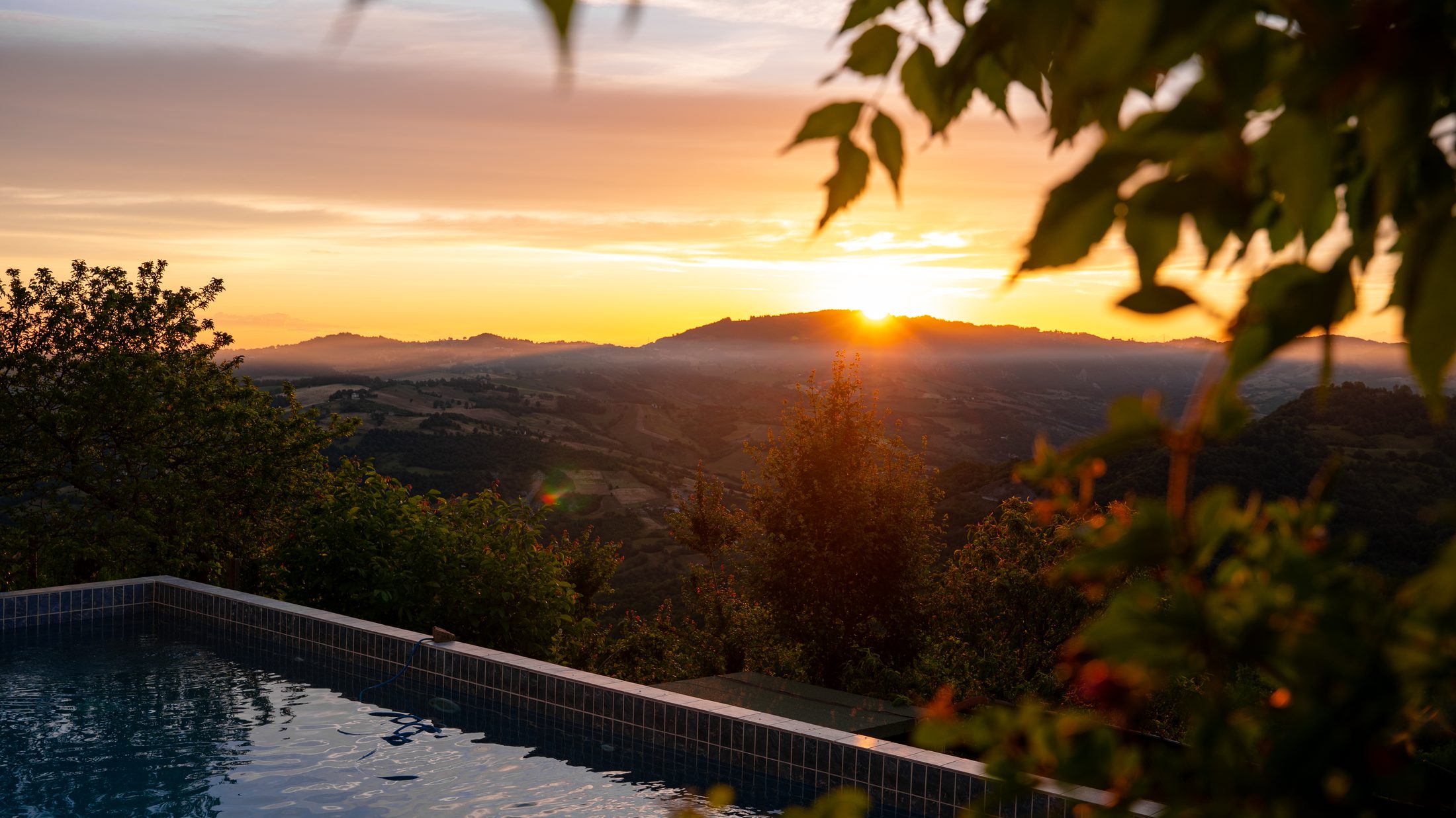 Sunset over the valley from the pool edge