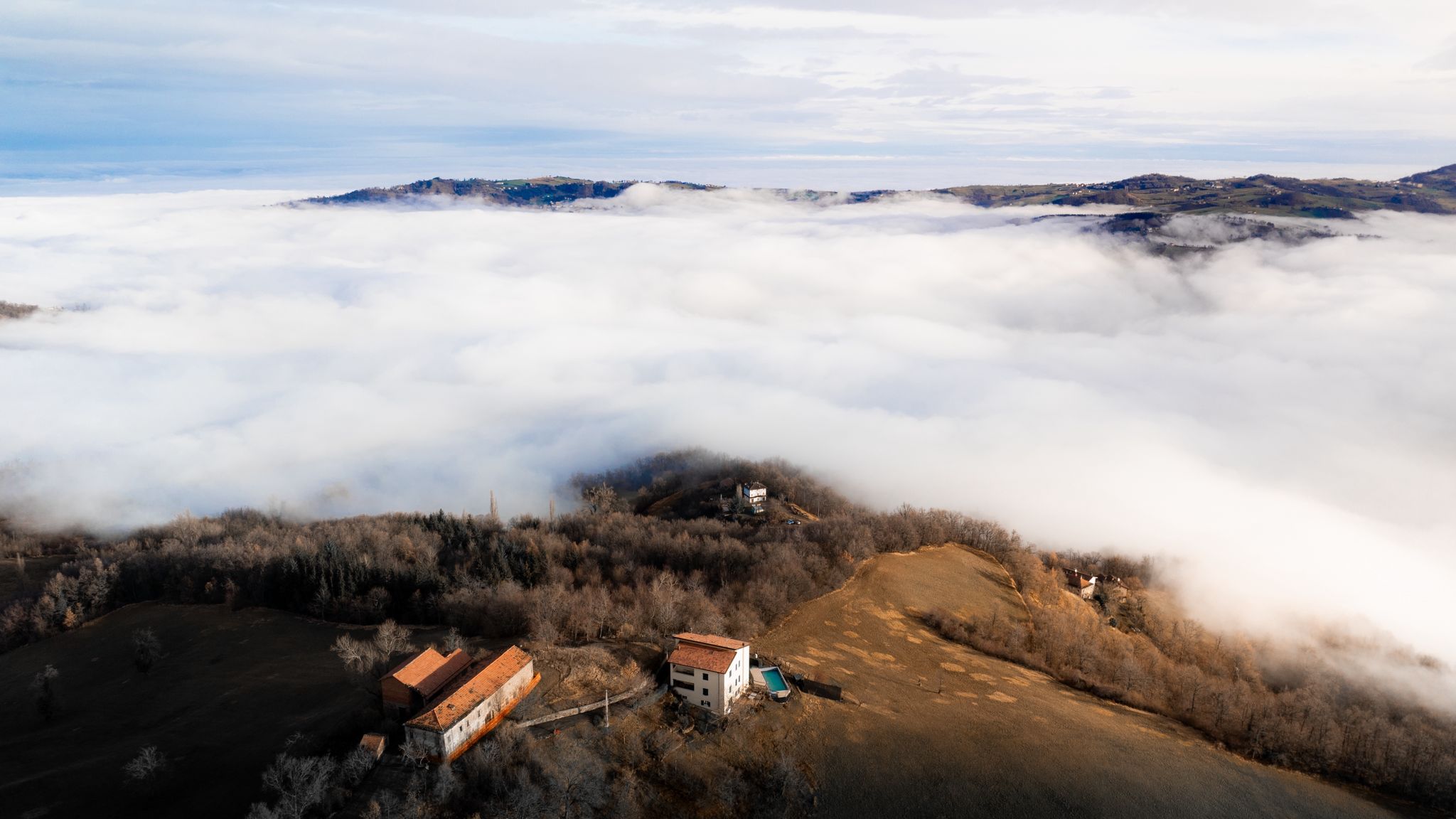 Casa Lunga Nuova from above — the property and its land in context