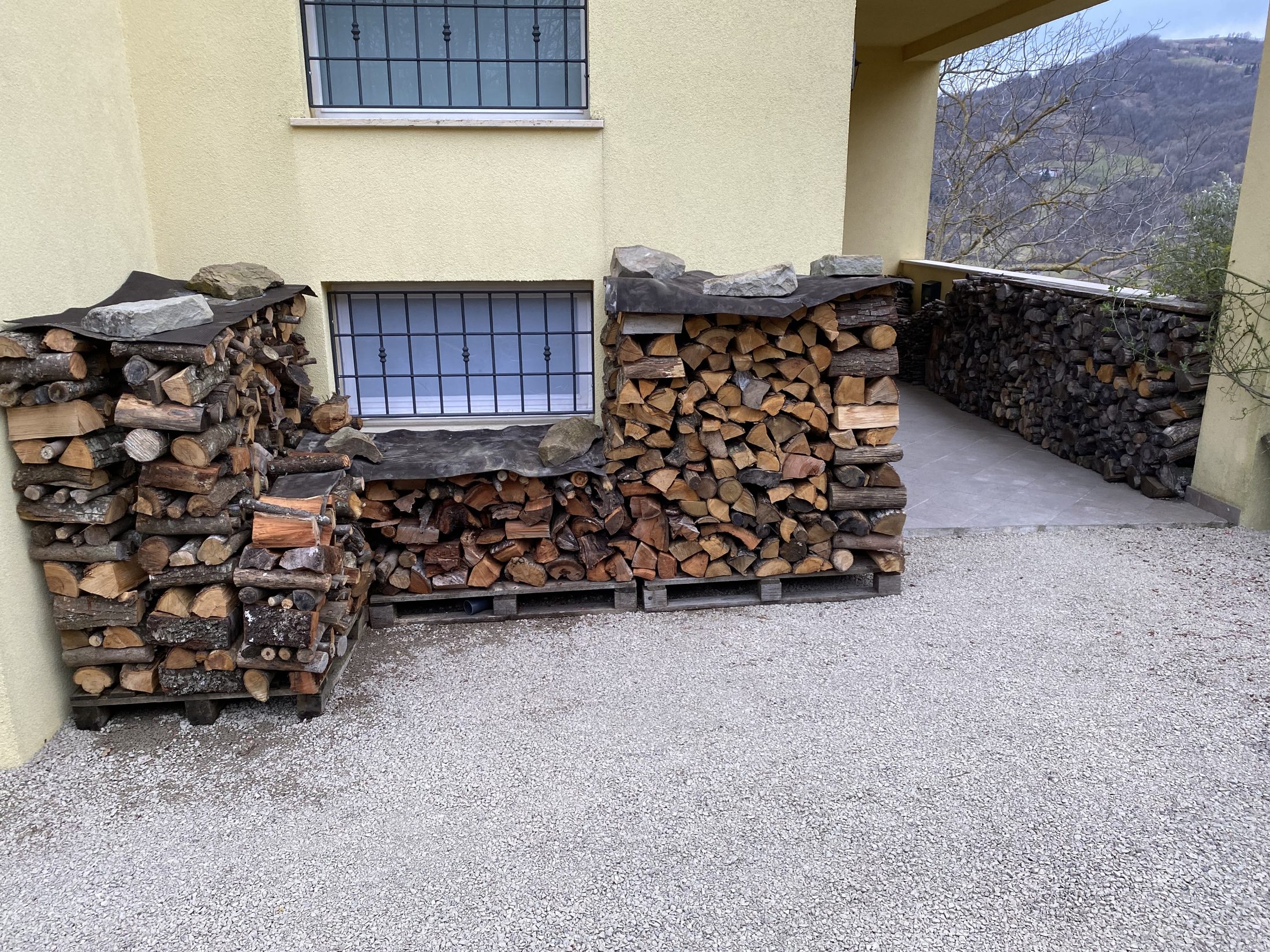 Substantial log store beside the house — a season's supply